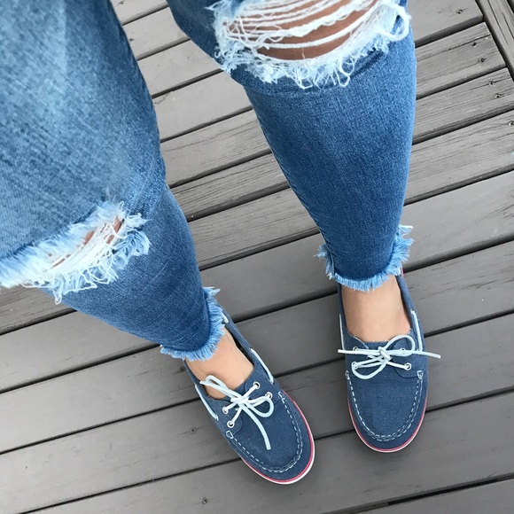 Chambray & Coral Boat Shoes - Picture 2 of 8