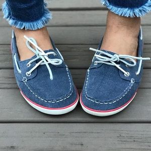 Chambray & Coral Boat Shoes