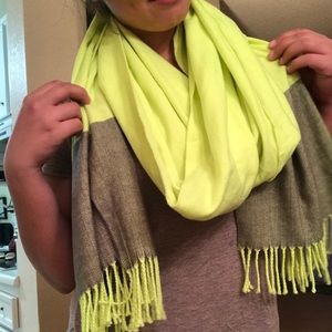 Neon yellow scarf with fringe