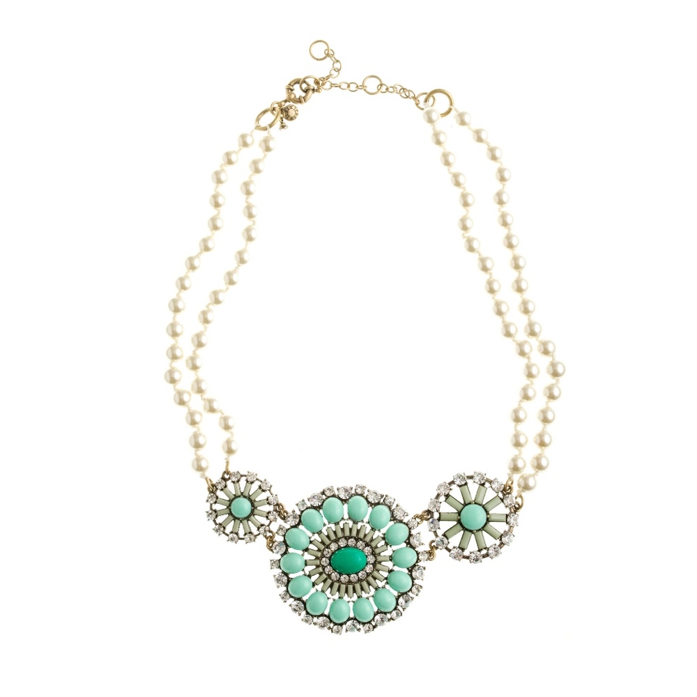 J CREW PEARL AND CRYSTAL PINWHEEL NECKLACE