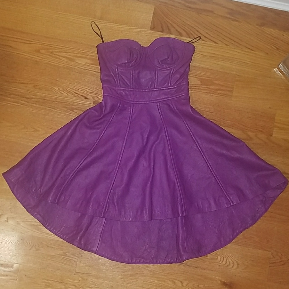 Purple Leather Hi-Lo Strapless Dress