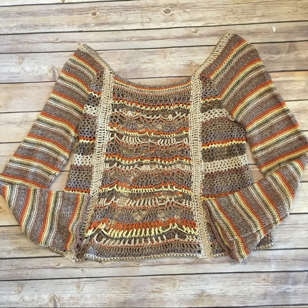 Free People Crochet Off Shoulder Sweater Sz Small