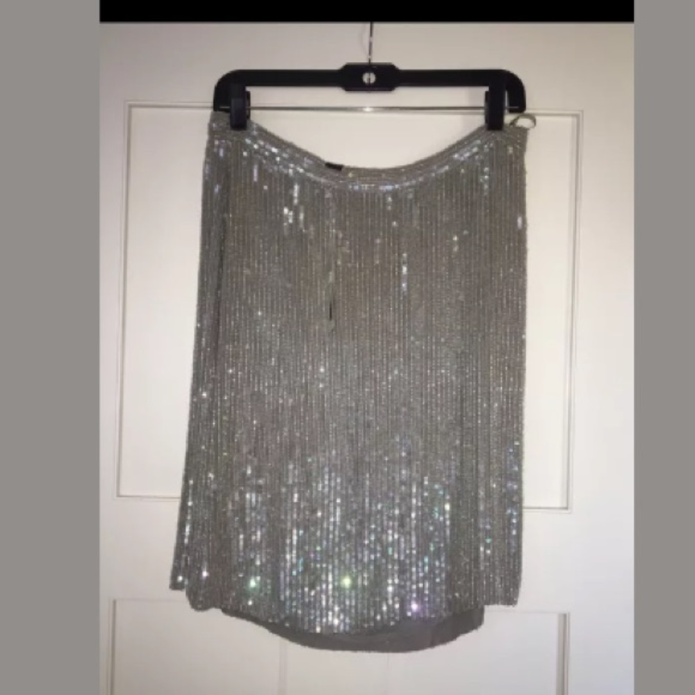  INC Bloomingdales Sequin Beaded Silver Skirt 8