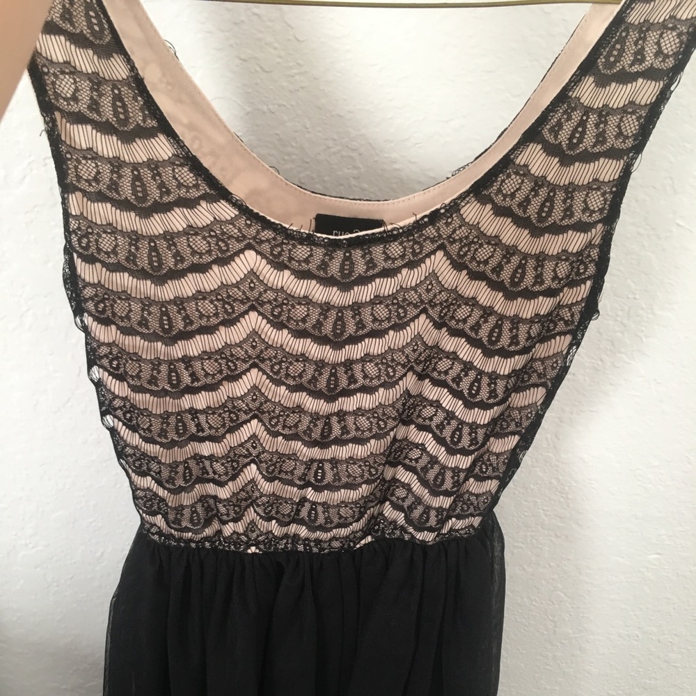 Lace, black & tan dress