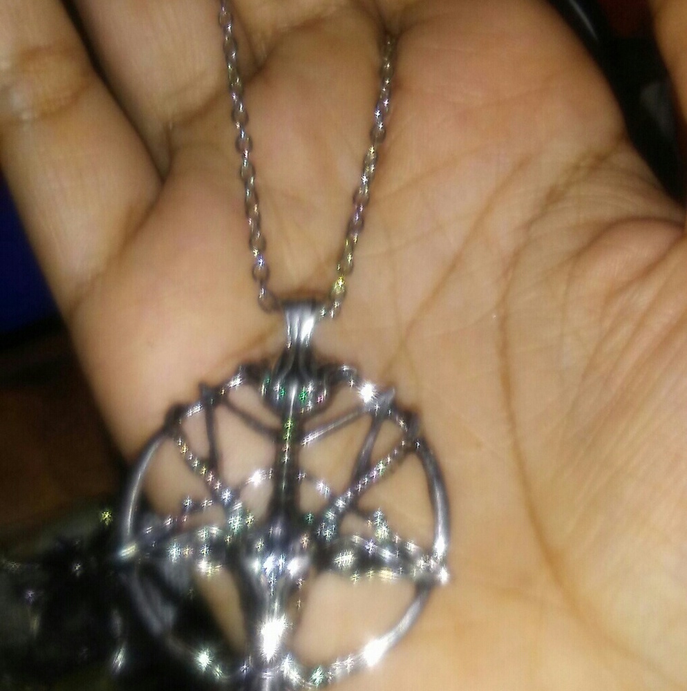 Ram's head pentagram silver necklace