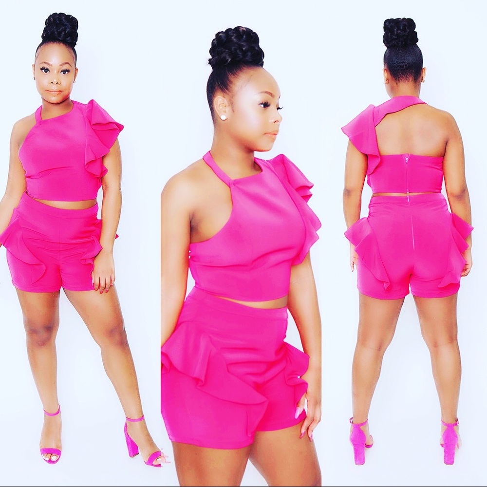 2 piece ruffle short set