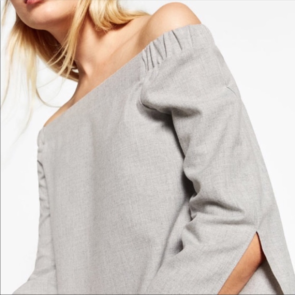 ZARA Off the shoulder grey shirt