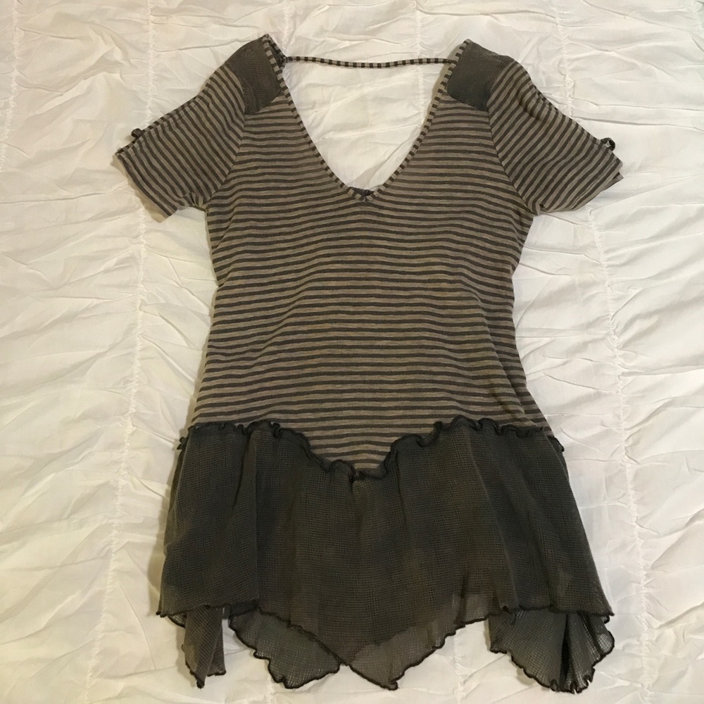 Gimmicks striped top with mesh insets