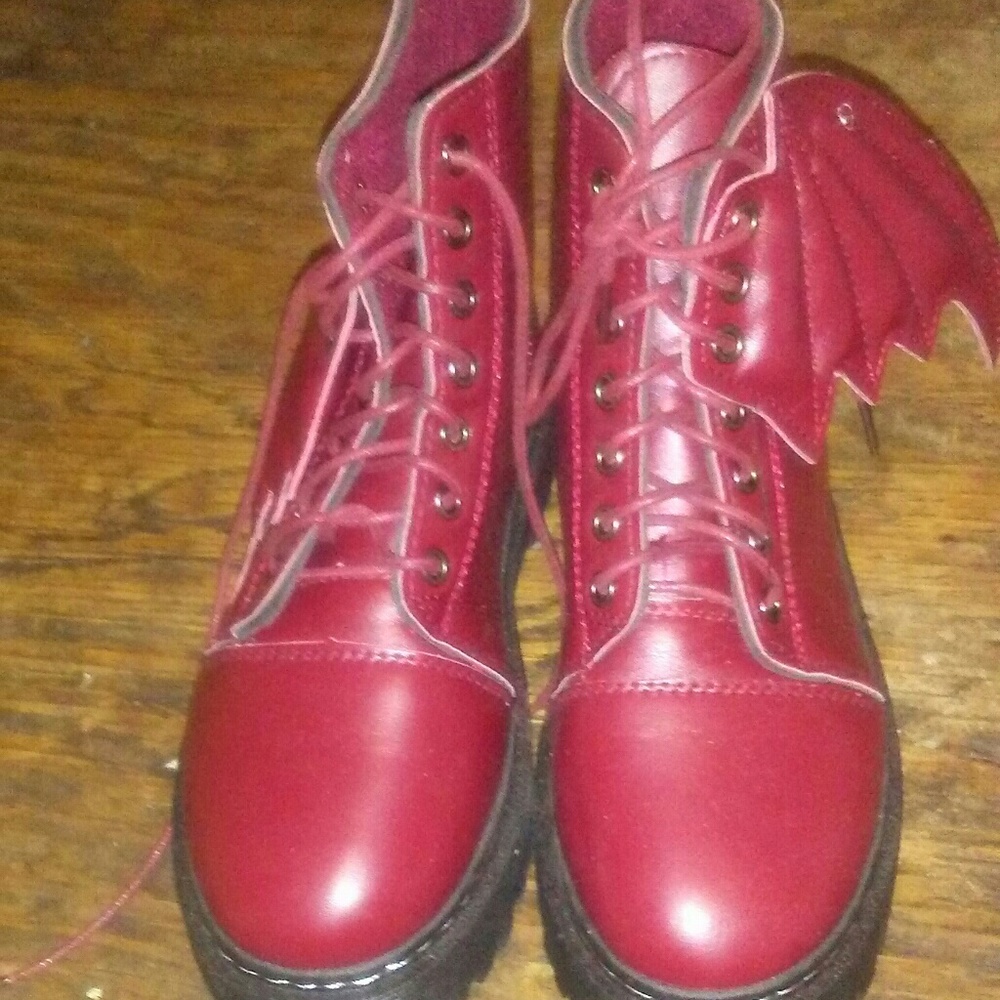 Red demon winged black soled chunky boots
