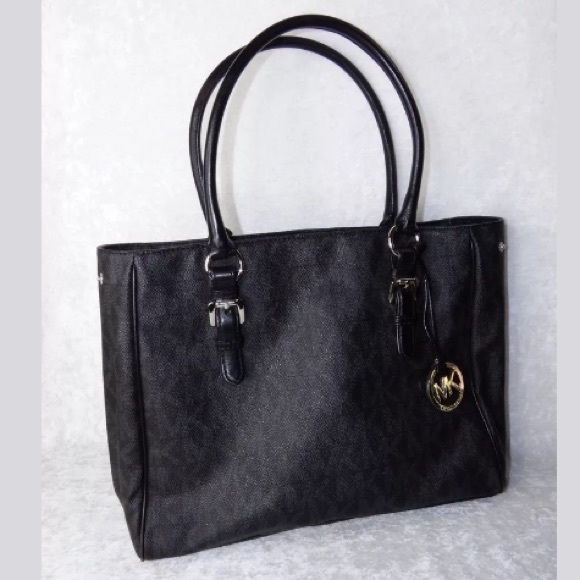 Michael Kors Leather Signature Work Tote Black LGE - Picture 1 of 6