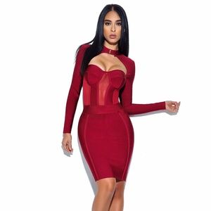 High Neck Bustier Long Sleeve Bandage Dress