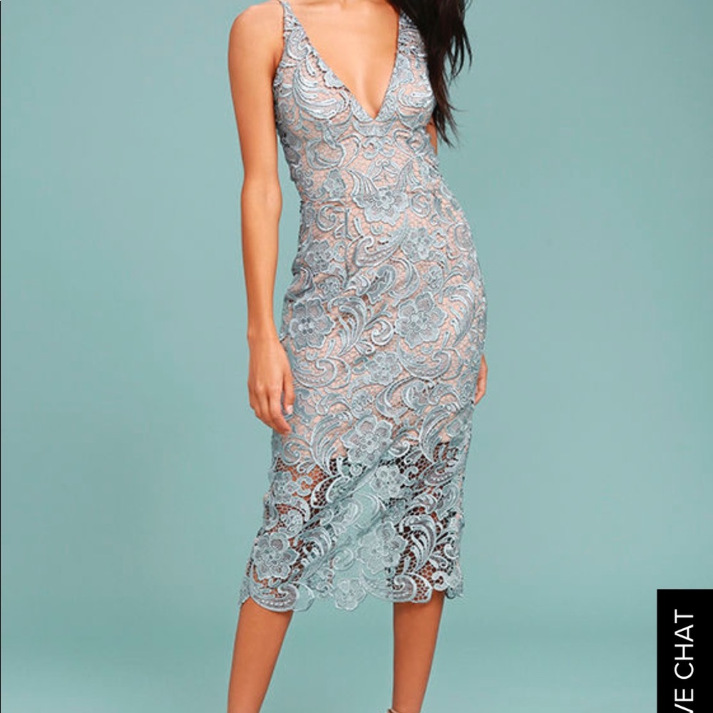 Dress the Population Marie Lace Midi Dress Blue