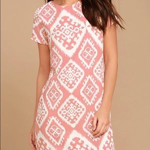 Pink patterned shift dress large NWT