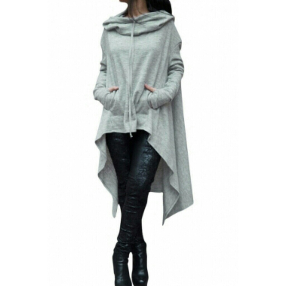 Asymmetrical hooded sweater - grey or black