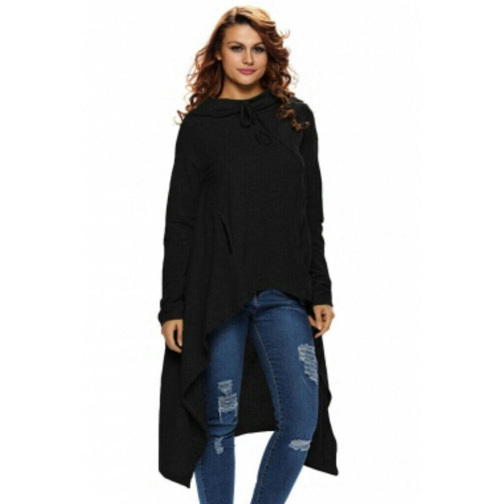 Size XL Black Asymmetrical hooded knit top