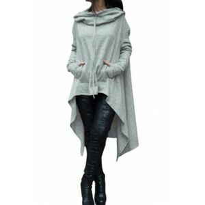 Asymmetrical hooded sweater - grey or black