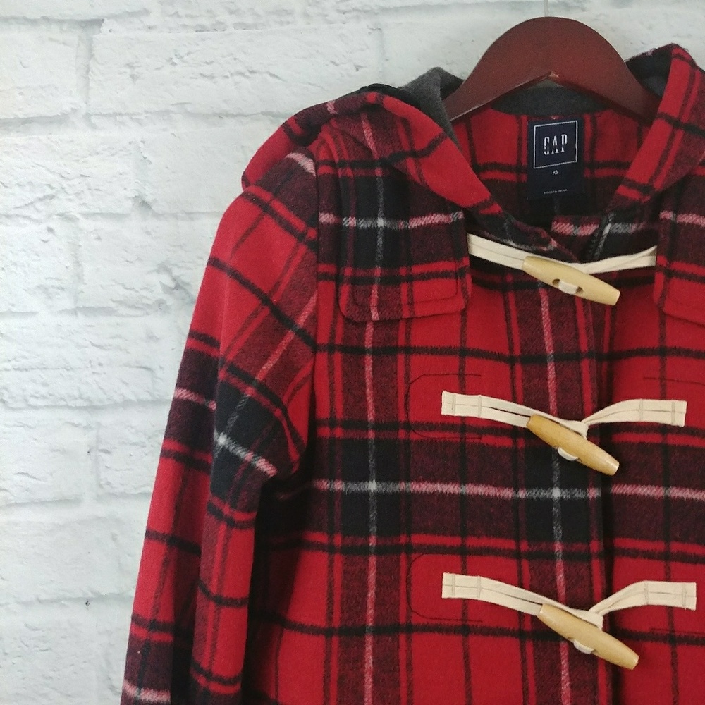 Gap Women's Coat Wool Toggle Red Plaid XS - Picture 4 of 5