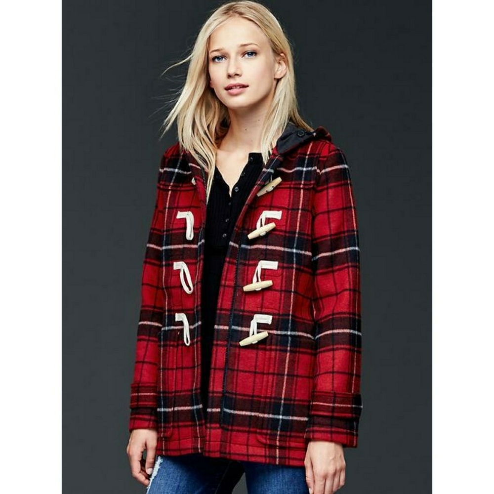 Gap Women's Coat Wool Toggle Red Plaid XS - Picture 1 of 5