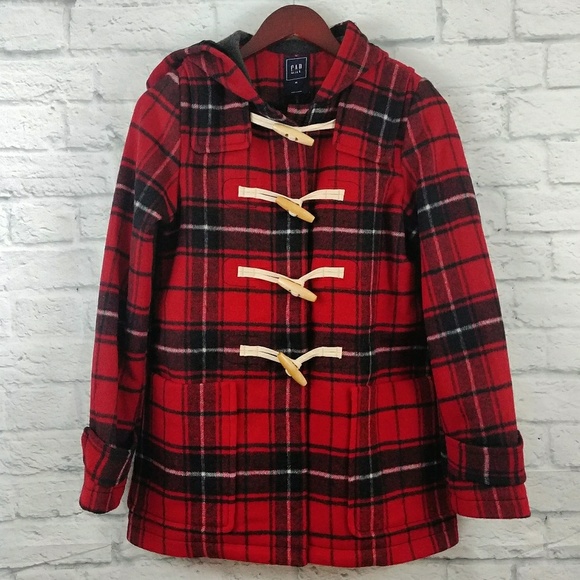 Gap Women's Coat Wool Toggle Red Plaid XS - Picture 2 of 5