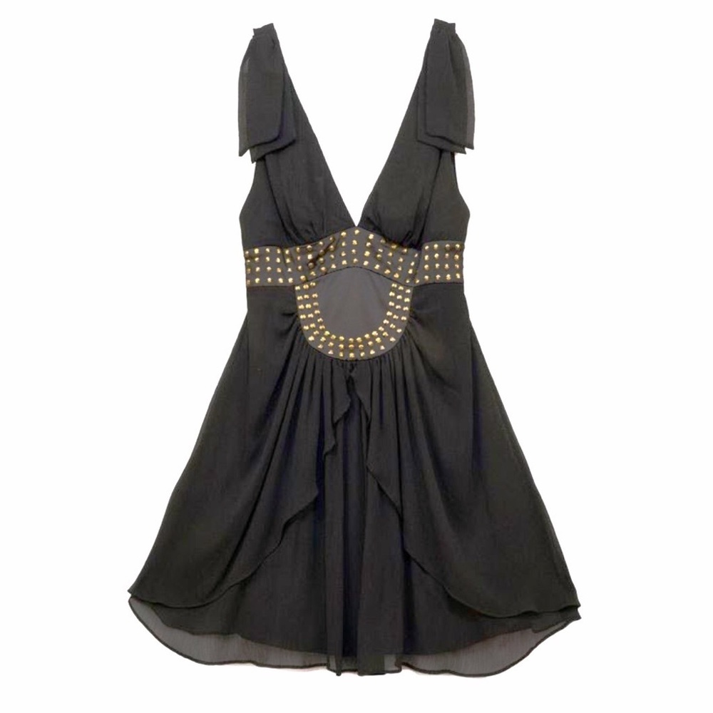 BCBGeneration Black Studded Chiffon Cocktail Dress