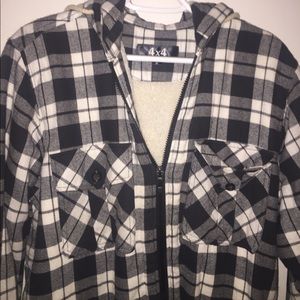 Thick flannel jackets. Mens M but wore as womens L