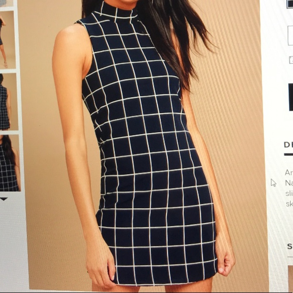 Navy blue and white plaid shift dress Large NWT
