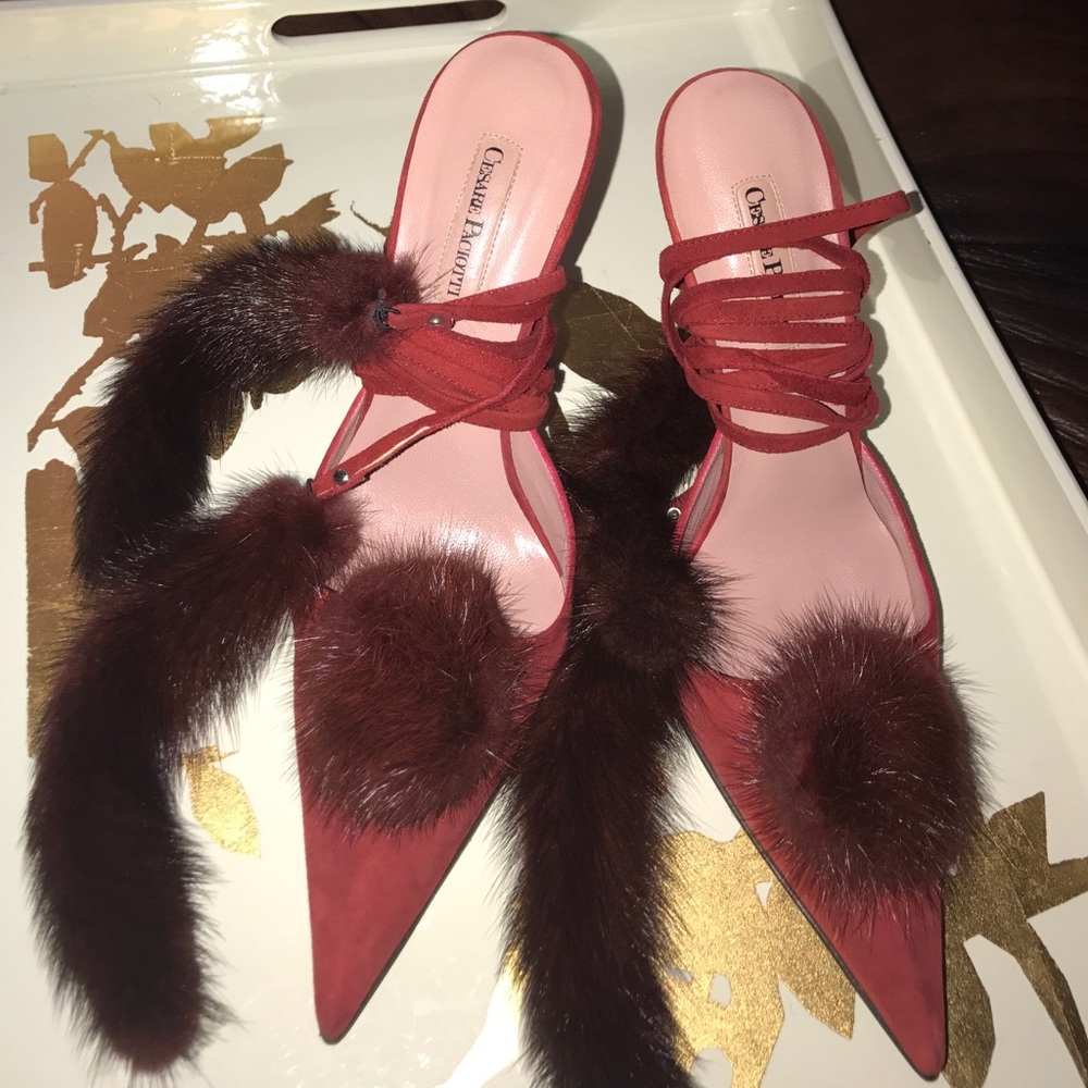 Cesare Paciotti red suede red mink Stiletto pumps - Picture 3 of 8