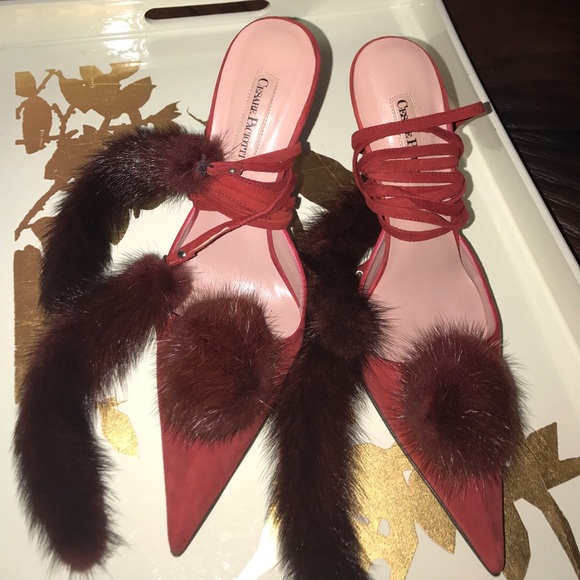 Cesare Paciotti red suede red mink Stiletto pumps - Picture 3 of 8