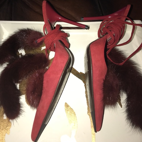 Cesare Paciotti red suede red mink Stiletto pumps - Picture 4 of 8