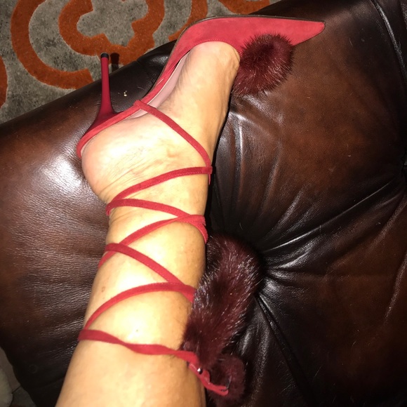 Cesare Paciotti red suede red mink Stiletto pumps - Picture 6 of 8