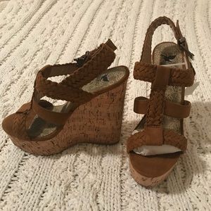 Camel brown cork platform wedges