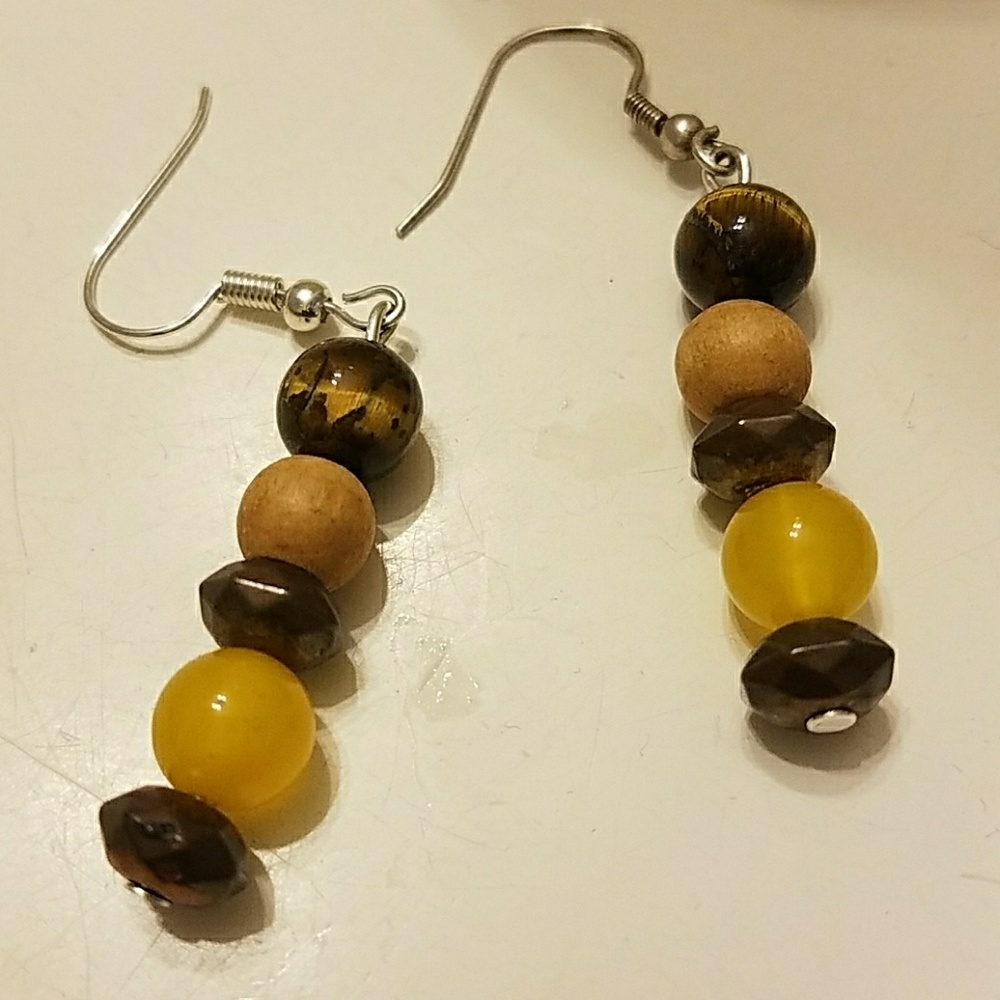 Tigers Eye and Yellow agate Earrings