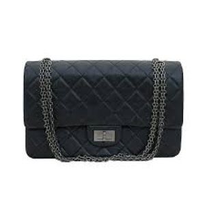 CHANEL BLK/BURG 2.55 LARGE CLASSIC HANDBAG CHANEL BLK/BURG 2.55 LARGE CLASSIC HANDBAG