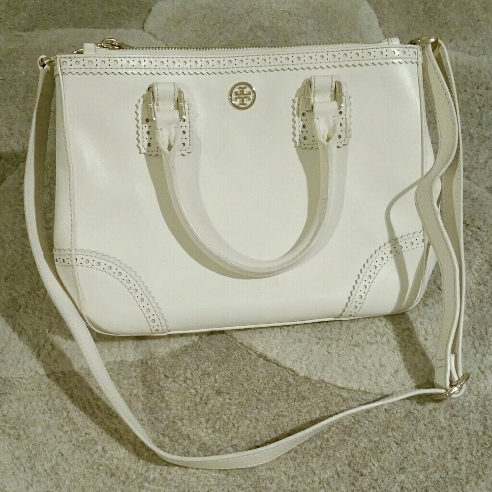 Tory Burch ivory double zip saffiano bag
