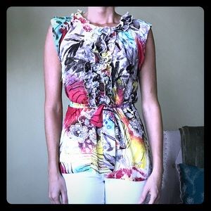 Colorful blouse with matching tie belt