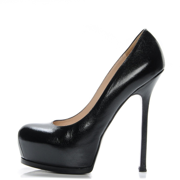 Yves Saint Laurent Shoes - YSL Black Pebbled Leather Tribtoo Platform Heels