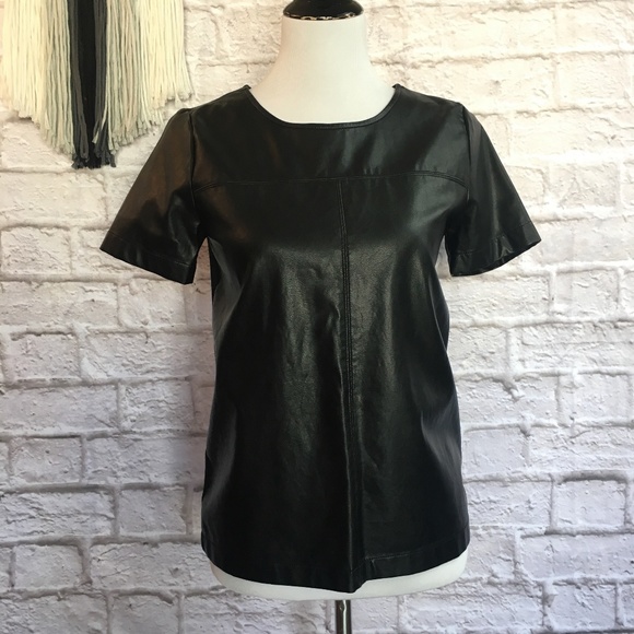 Forever 21 Tops - •F21• Black Faux Leather Short Sleeve Blouse