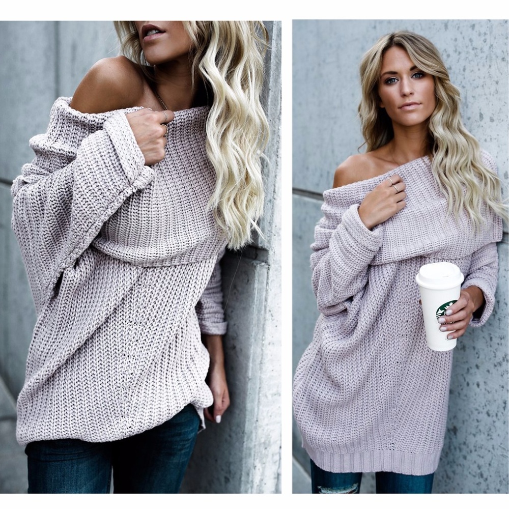 1 left ️ Light Mauve Fold Over Cowl Sweater - Picture 2 of 4