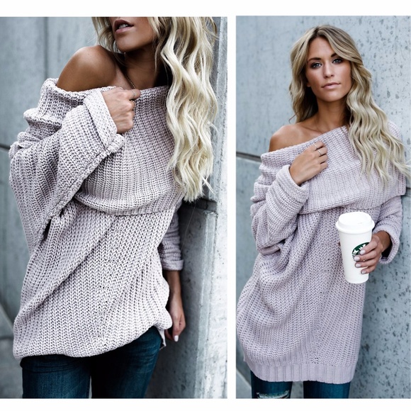 1 left ️ Light Mauve Fold Over Cowl Sweater - Picture 2 of 4