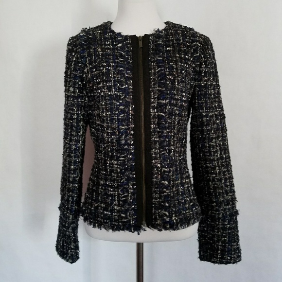 Banana Republic Tweed Zip Blazer With Frayed Trim - Picture 6 of 7