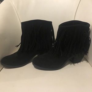 Black Fringe Booties