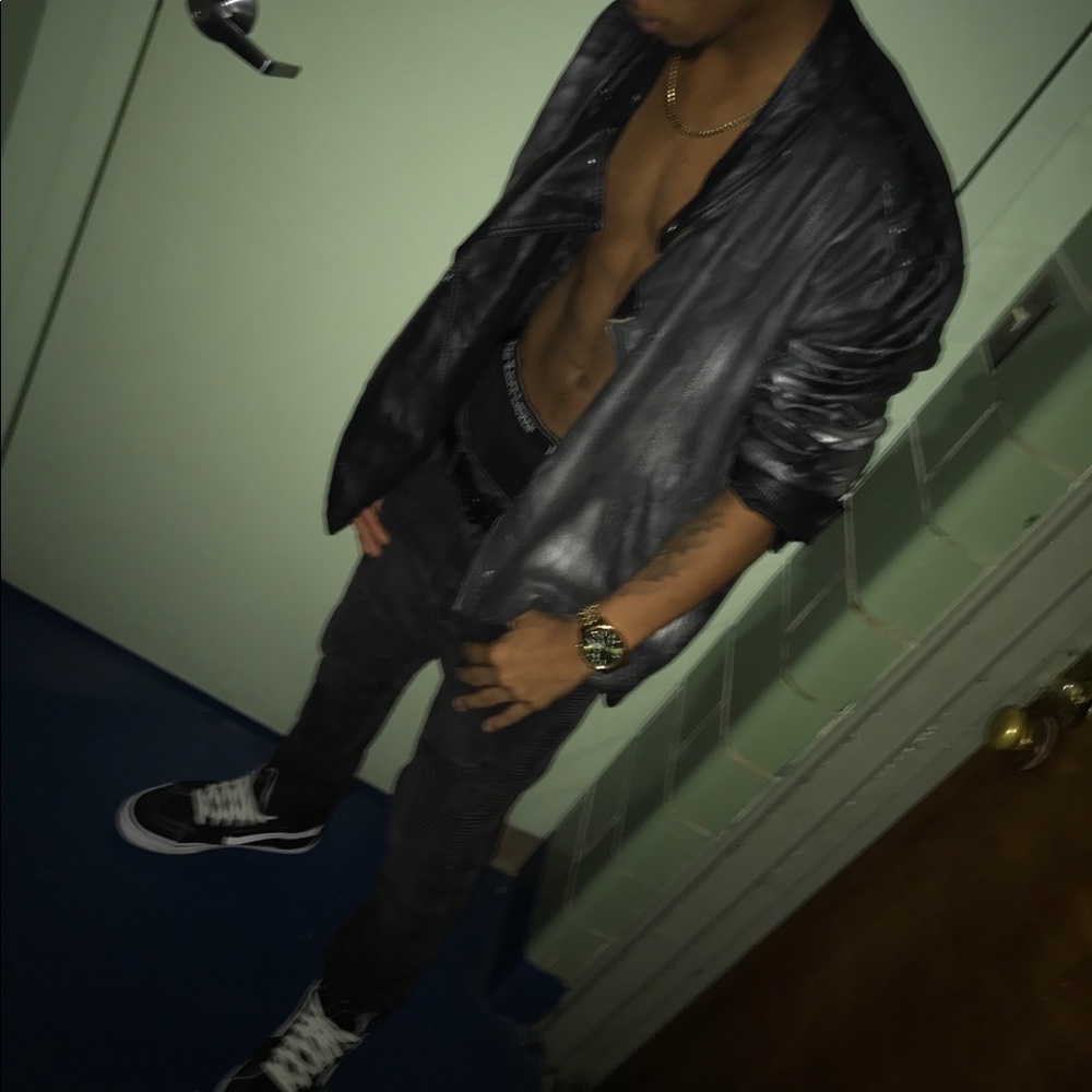 Metallic silver leather jacket