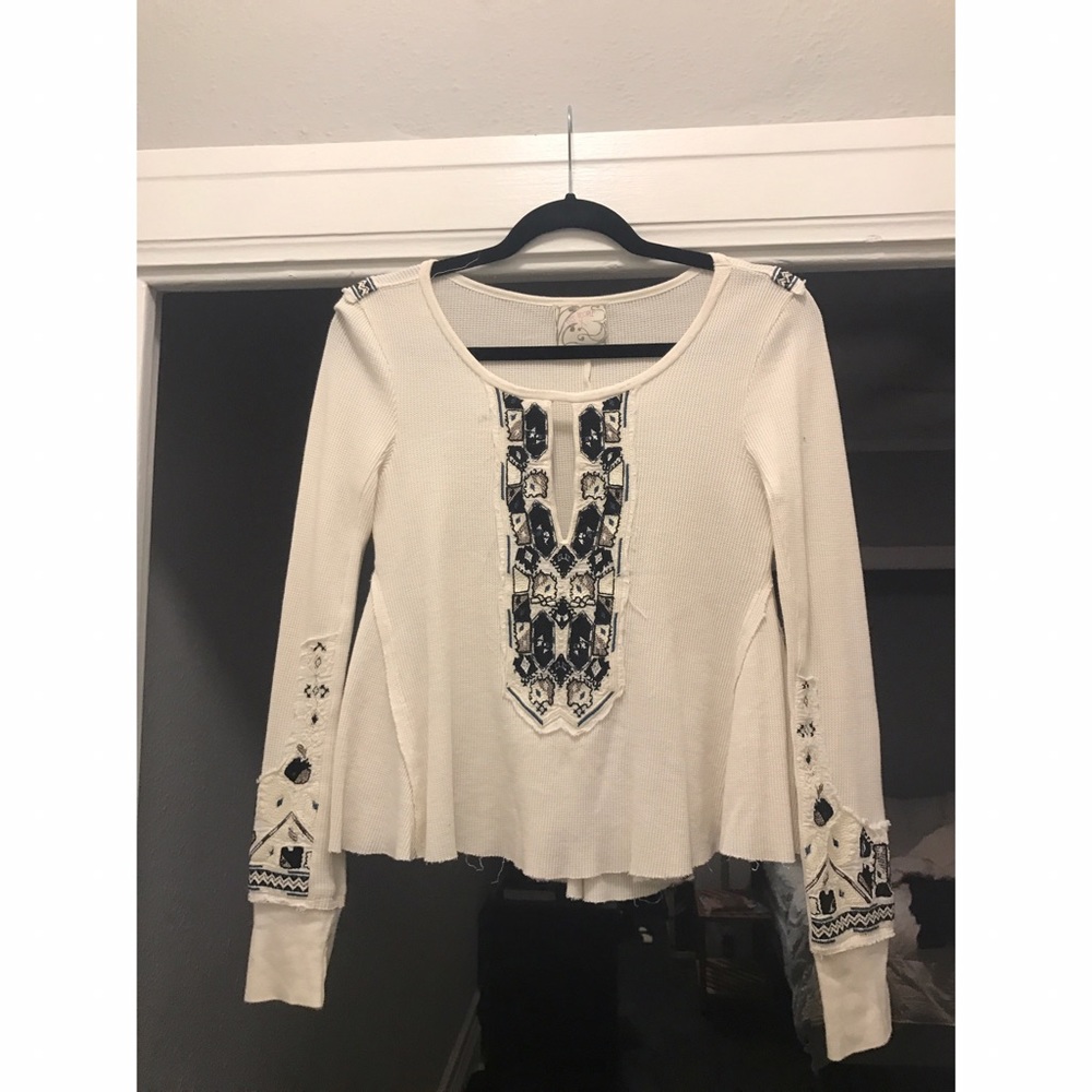 Free People Embroidered Waffle Knit Babydoll