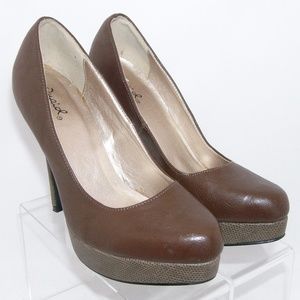 Qupid brown pointed faux textile platforms 7 Qupid brown pointed faux textile platforms 7