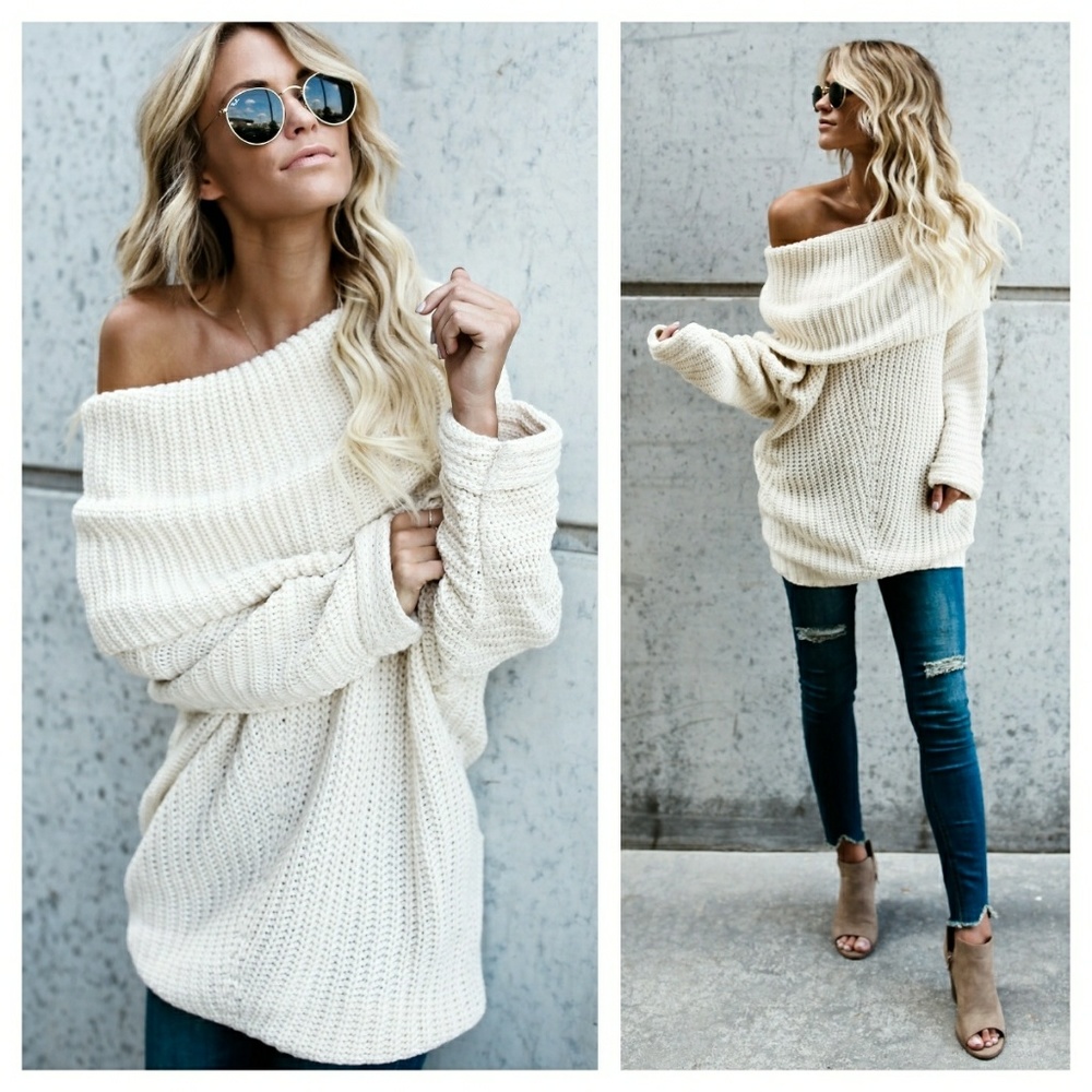 🆕️ Cream Fold Over Cowl Sweater - Picture 2 of 4