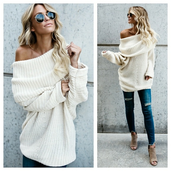 🆕️ Cream Fold Over Cowl Sweater - Picture 2 of 4