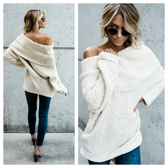 🆕️ Cream Fold Over Cowl Sweater - Picture 3 of 4