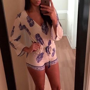 Royal blue and white romper