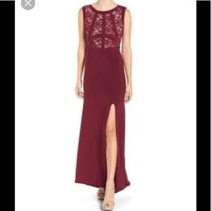 Merlot/nude lace bodice dress