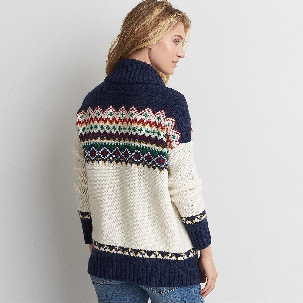 AEO Cardigan Sweater Patterned Pocket Fair Isle - Picture 2 of 6
